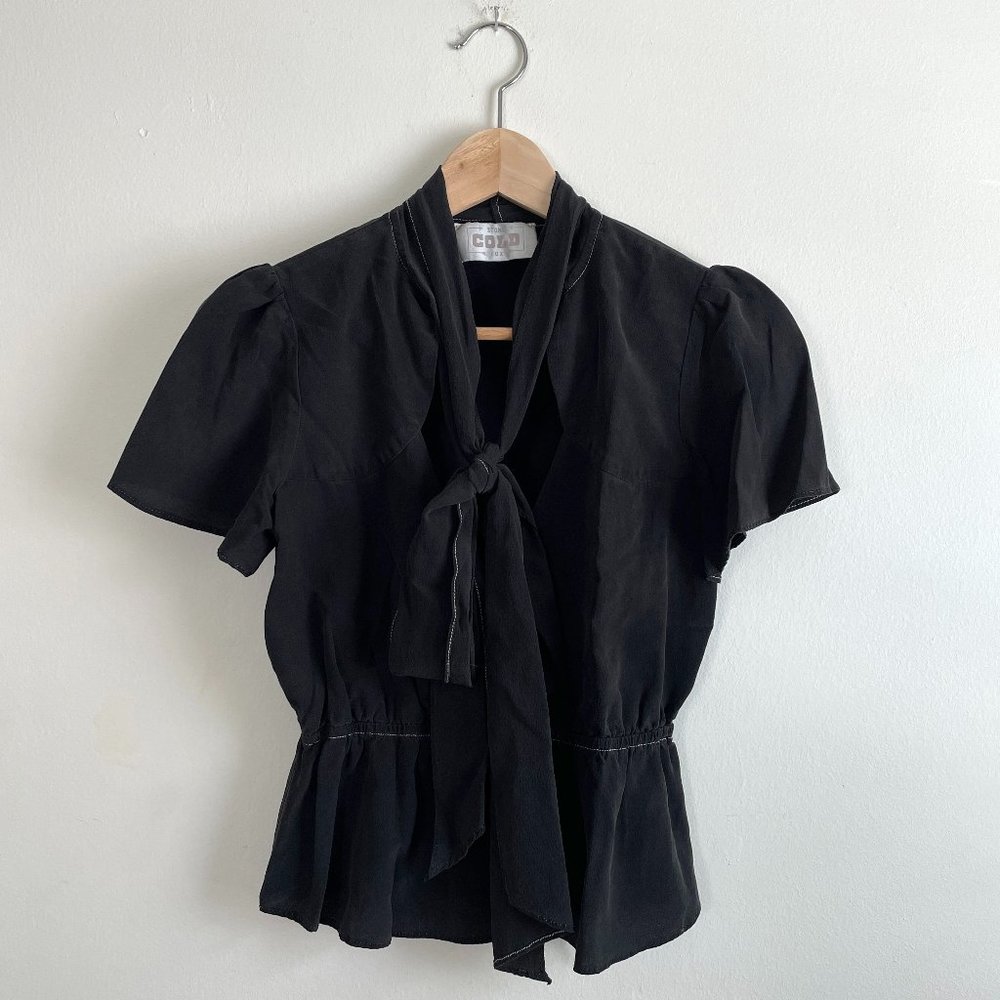 Stone Cold Fox Black Satin Short Sleeve Top with Box Sz S